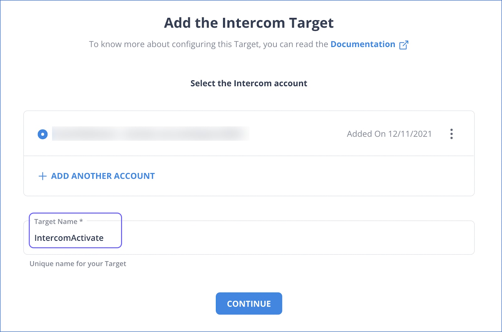 BigQuery to Intercom - Add a Unique Name for your Target